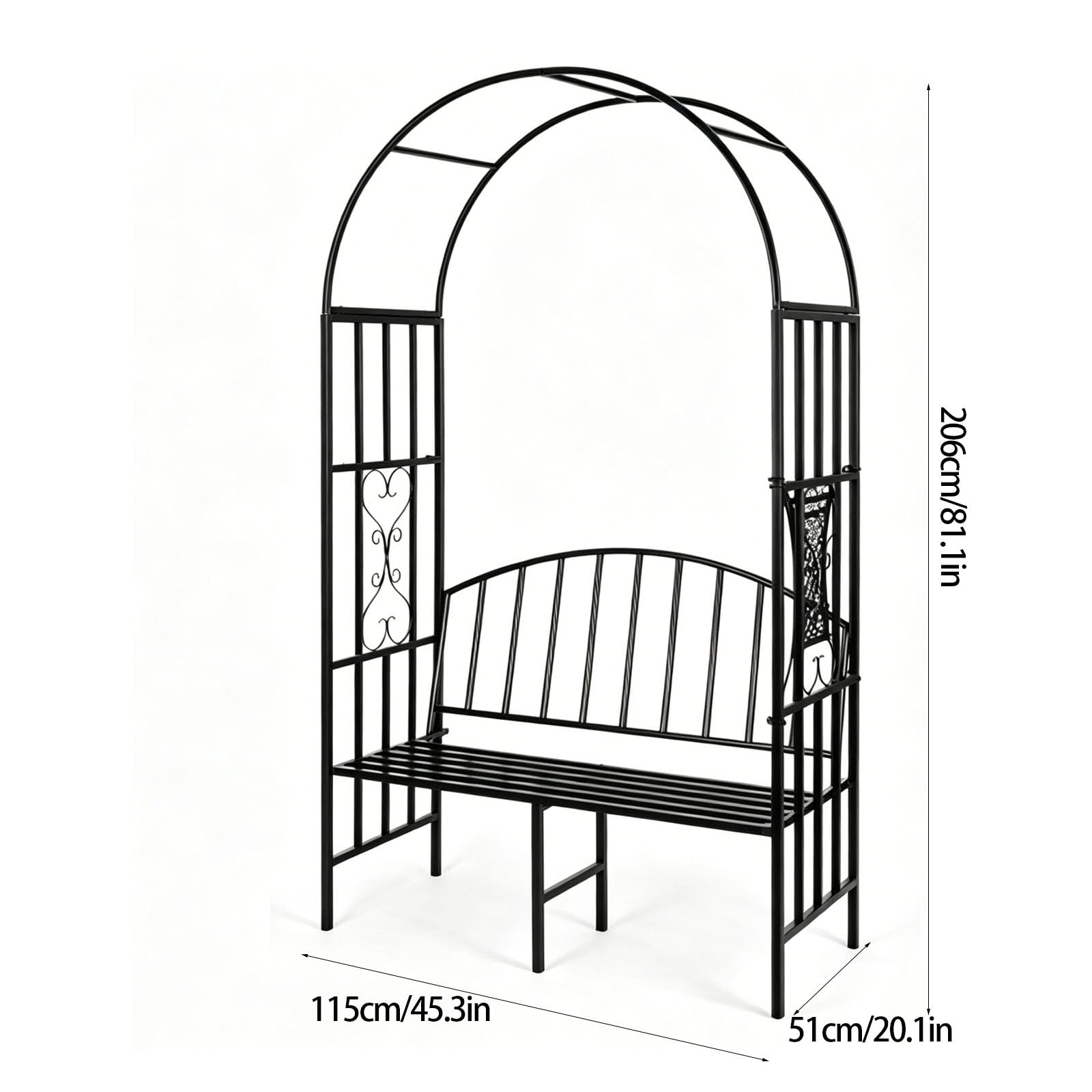Metalowa Ławka Z Łukiem Ogrodowym I Kratką Na Pnącza – Pergola, Element Dekoracyjny Np Na Śluby I Przyjęcia