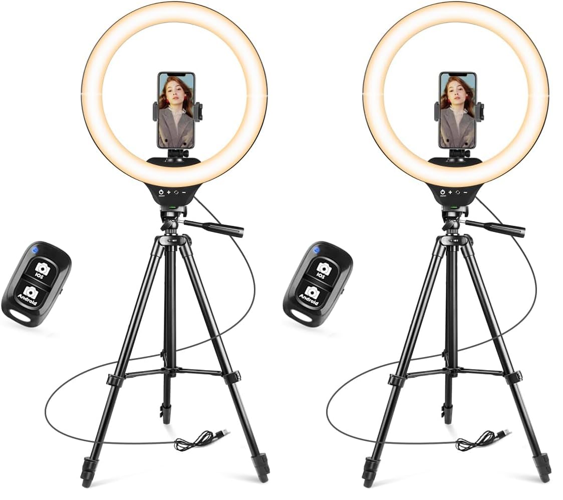 Sensyne 14" Ring Light with Tripod Stand, LED Circle Light with Phone Holder, for Photo Selfie, Video Recording, Zoom Meeting (Pack of 2)
