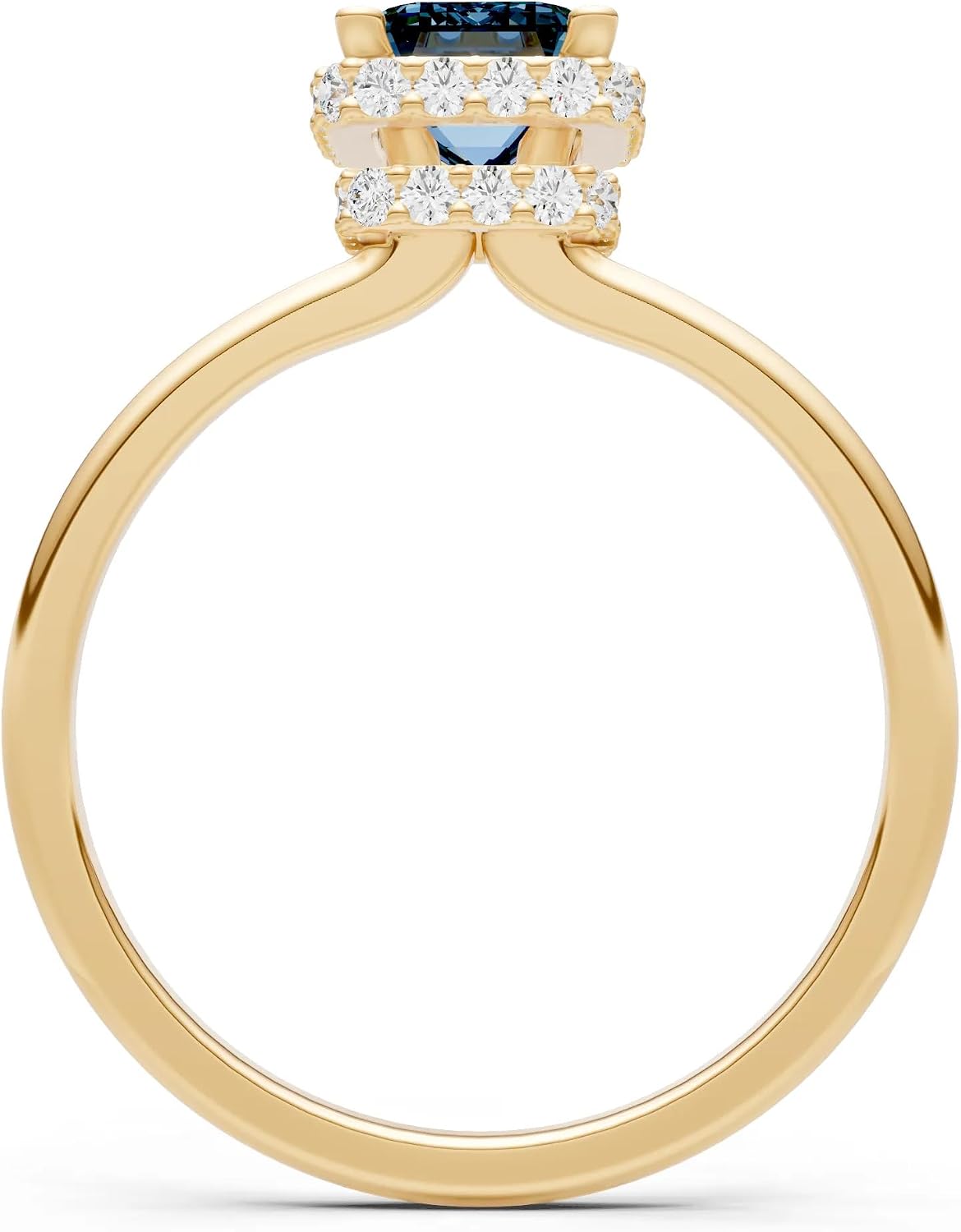 PEORA Emerald Lab Grown Diamond Hidden Double Halo Engagement Gold Ring
