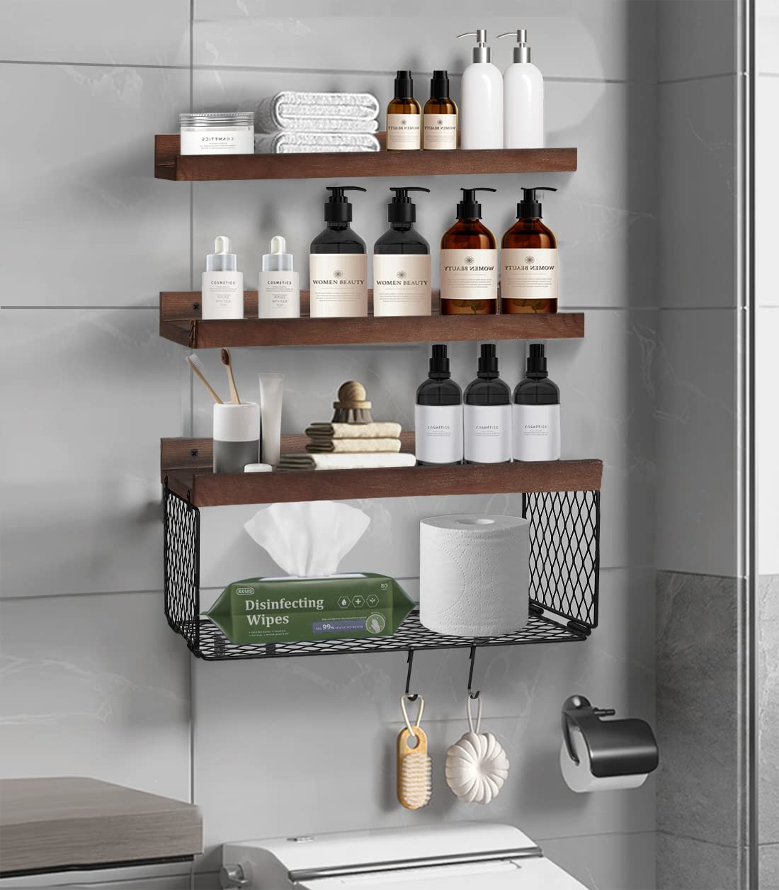 Mensole da Bagno sopra il WC, Sospese con Cestello nel Filo Metallico