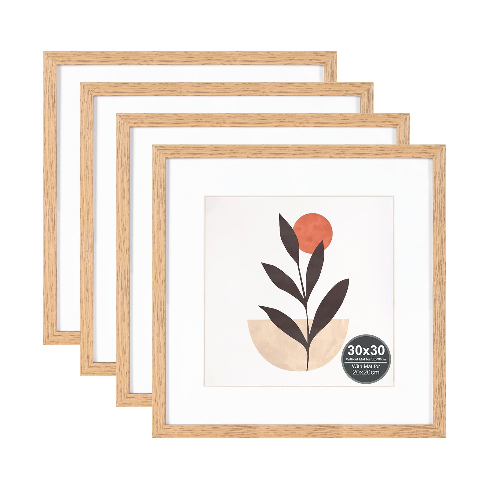 30x30 Picture Frame with 20x20cm Mount, Natural Wood Photo Frames
