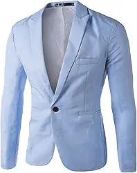 Blazer Azul Masculino de Cor Lisa com Um Botão