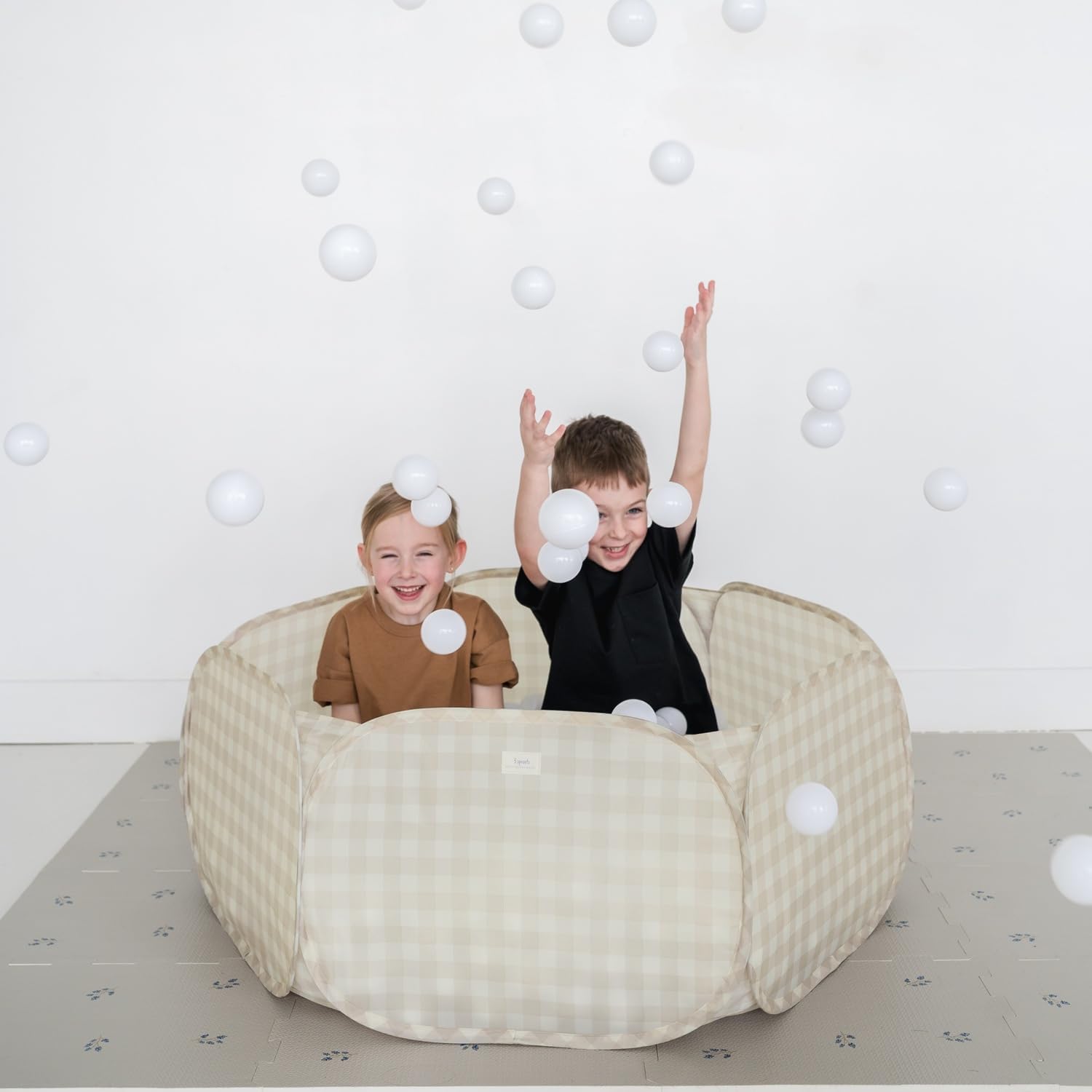 3 Sprouts Kids Ball Pit – Pop-Up Indoor Outdoor Ball Pits for Toddlers Playpen Playhouse – Large Foldable Ballpit - Active Play for Baby Babies Infants Girls Boys (Balls Not Included) - Gingham Beige