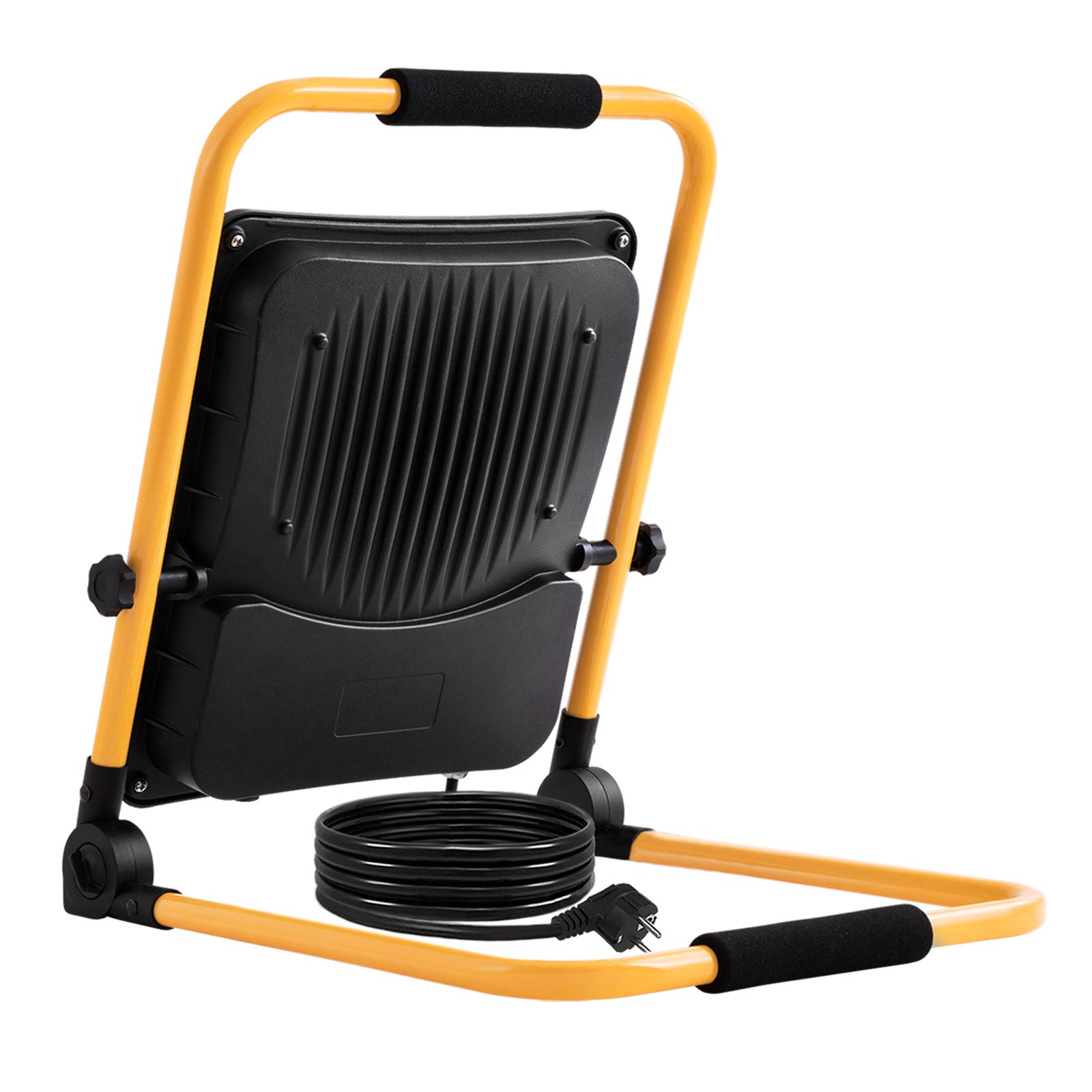 Aufun Foco LED portátil de 200 W con enchufe, con cable de alimentación de 3 m, lámpara de construcción con brazo plegable, foco ajustable, IP66 resistente al agua para obras, talleres, blanco frío