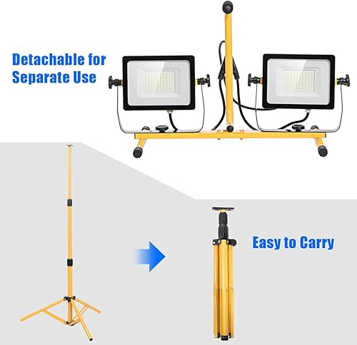 Miniatura 4 de Tangkula Luz de trabajo LED de doble cabezal de 10000 lúmenes, con soporte de trípode telescópico de hierro, iluminación portátil impermeable para