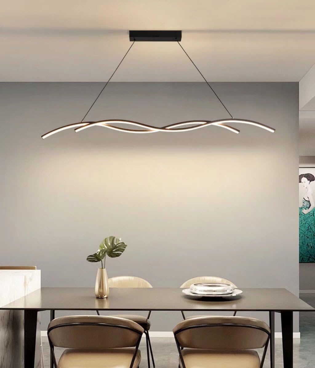 Liniowa Lampa Wisząca Led Wave 120 Cm Nowoczesne Oświetlenie Jadalni Sufit Lampa Wisząca 3-kolorowa ściemnialna Oprawa Sufitowa Z Regulacją Wysokości Do Salonu Na Wyspie Kuchenne, Black, 150cm