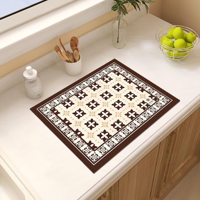 Image of HomeCloud Dish Drying Mat for Kitchen Counter - Super Absorbent, Non-Slip & Heat-Resistant - Quick Dry Rack Pad for Dishes, Utensils, Coffee Maker - Stain-Hiding Design (Vintage Brown)