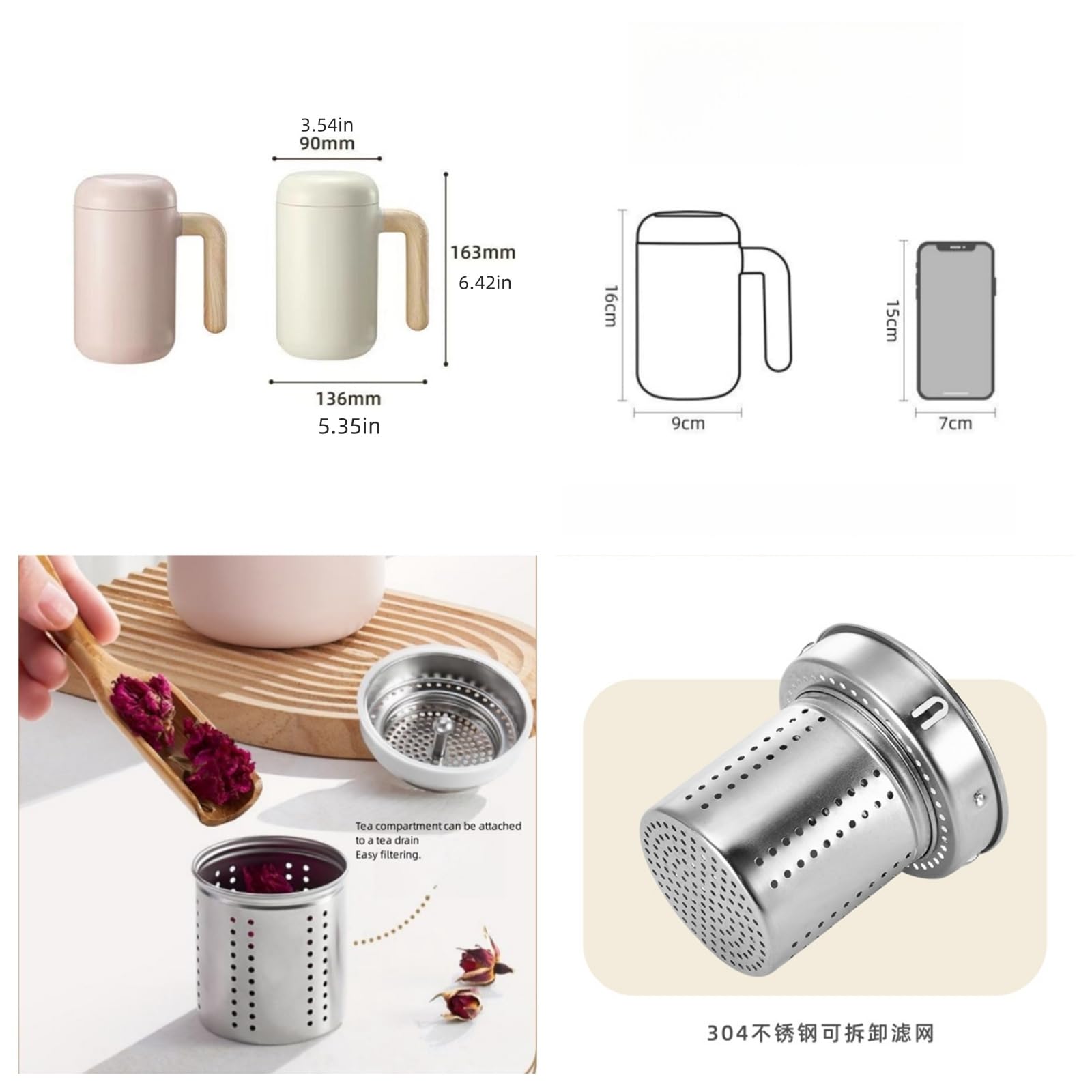 Ceramiczny kubek do kawy z pokrywką, kubek do herbaty, butelka na wodę, kubki izolowane z wkładką ceramiczną/wkładką ze stali nierdzewnej, kubki do kawy, kubki na prezenty. /659(Ceramic liner white)