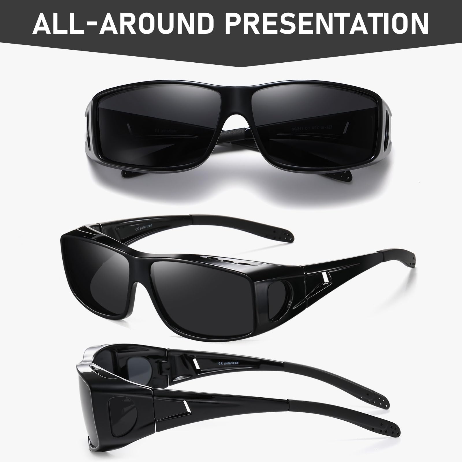 Wzerry Sunglasses Polarized UV Protection, okulary damskie, ramka czarny błyszczący/szare soczewki
