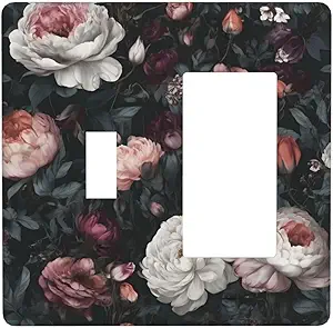 Decorative Outlet Covers Rustic Big Pink Flowers White Peony Floral 2 Gang 1 Gang Wall Plate Cover Single Toggle Rocker Combo Light Switch Cover Plate Face Plate