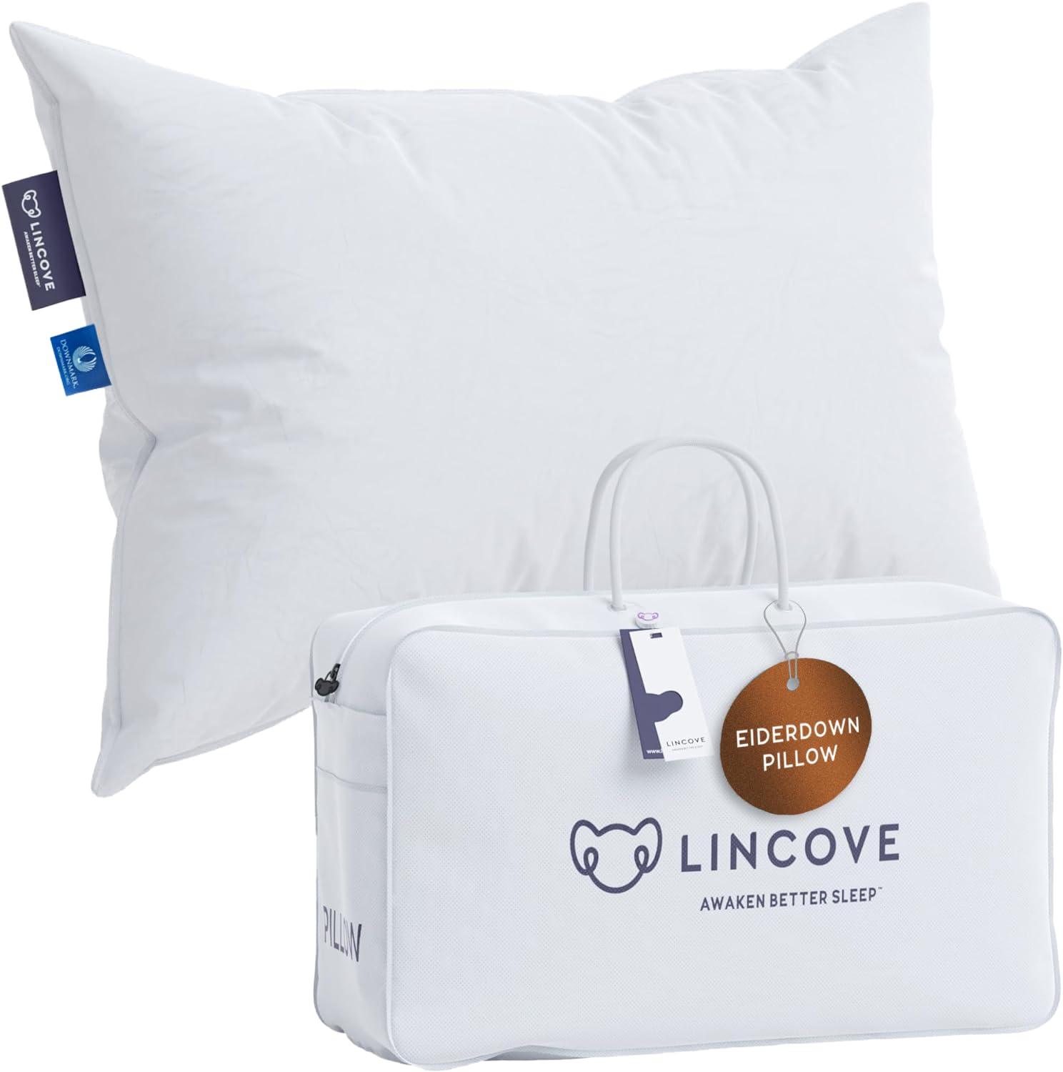 Lincove Eiderdown Pillow 100 Pure Eiderdown Ultra-Luxury Goose Down Pillow Hypoallergenic Handcrafted in Canada 500 Thread Count Cotton
