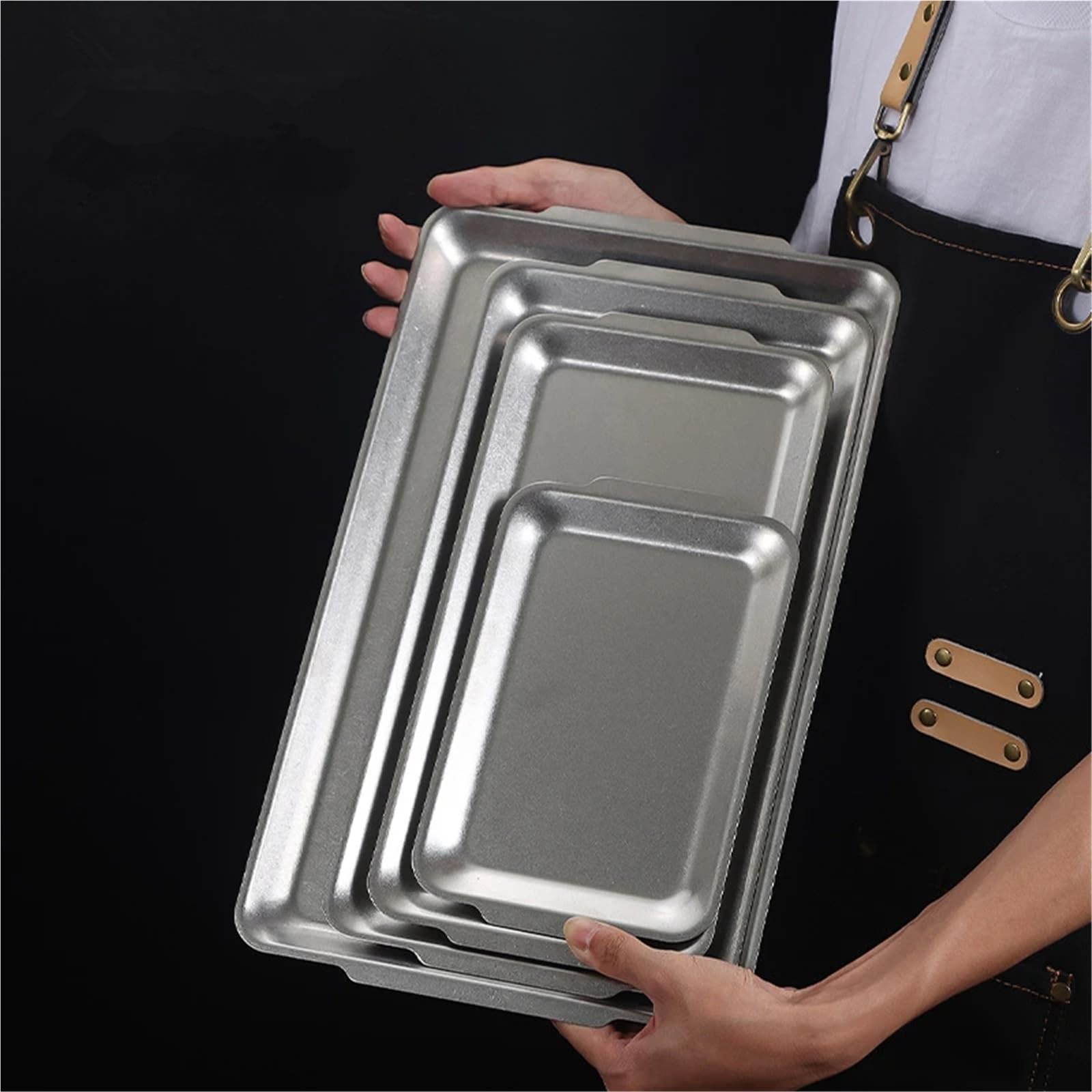 6 Piezas de bandejas rectangulares Acero Inoxidable Retro for Barbacoa, Almacenamiento Aperitivos, Accesorios Cocina para Cocina(27cmx15cm)