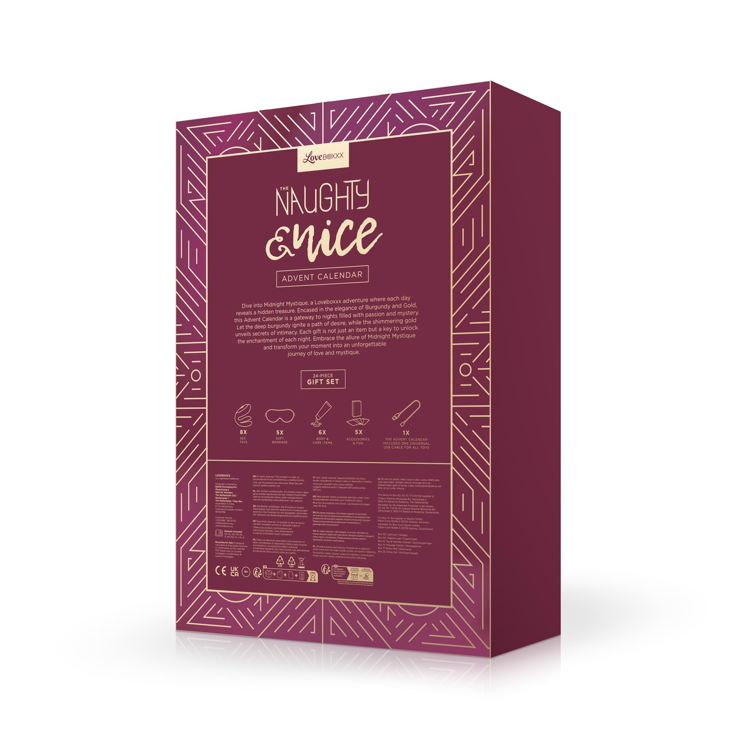 Adam et Eve LoveBoxxx Calendrier de l'Avent Erotique Naughty & Nice 2024 - 24 Sex Toys pour adultes - Cadeau de Noël exceptionnel - Calendrier de l'Avent 2024 - Valeur de 600€