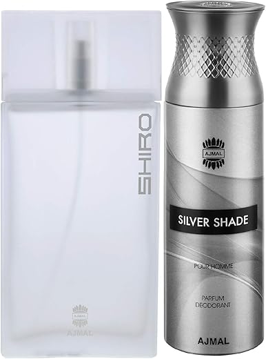 Ajmal Shiro EDP Citrus Spicy Perfume 90ml for Men and Silver Shade Homme Deodorant Citrus Woody Fragrance 200ml for Men