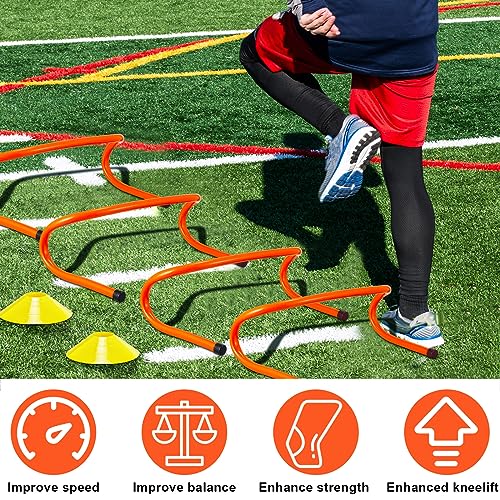 Jenaai 49 Pcs 6\" Speed Training Agility Hurdles Set Practice Training Durable Equipment Including 24 Agility Training Hurdles 20 Marker Cone 4 Handles Storage Bag for Athletes Sports(Orange)