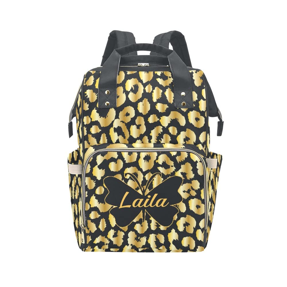 Leopard Print Diaper Bags Backpack with Name Personalized Baby Bag Nursing Nappy Bag Travel Tote Bag Gifts