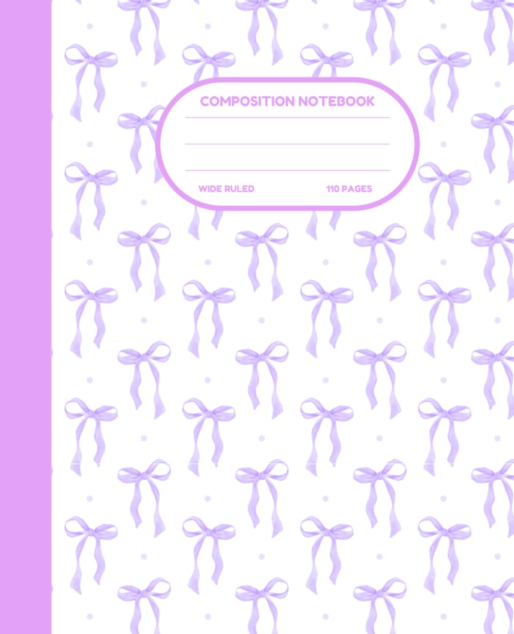 Cute Preppy Aesthetic Composition Notebook with Purple & White Pastel Coquette Bows: Wide Ruled Journal for Girls, Kids, Teens; Perfect Gift for Girl