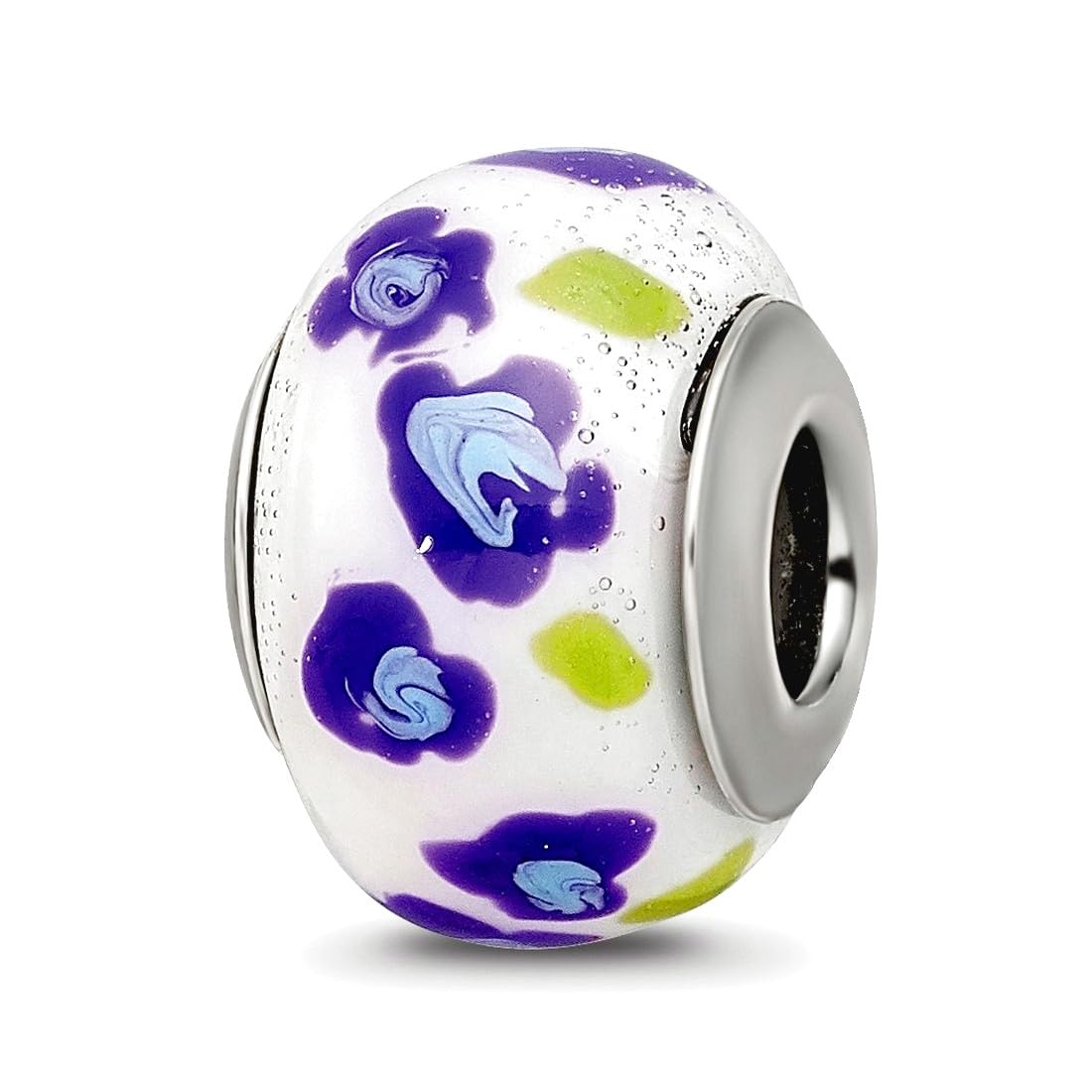 Italienische Glasperle aus 925er Sterlingsilber, 9,44 mm, violett, blaue Blume, Schmuckgeschenk für Mutter, One Size, Glas Metall Silber, Kein Edelstein