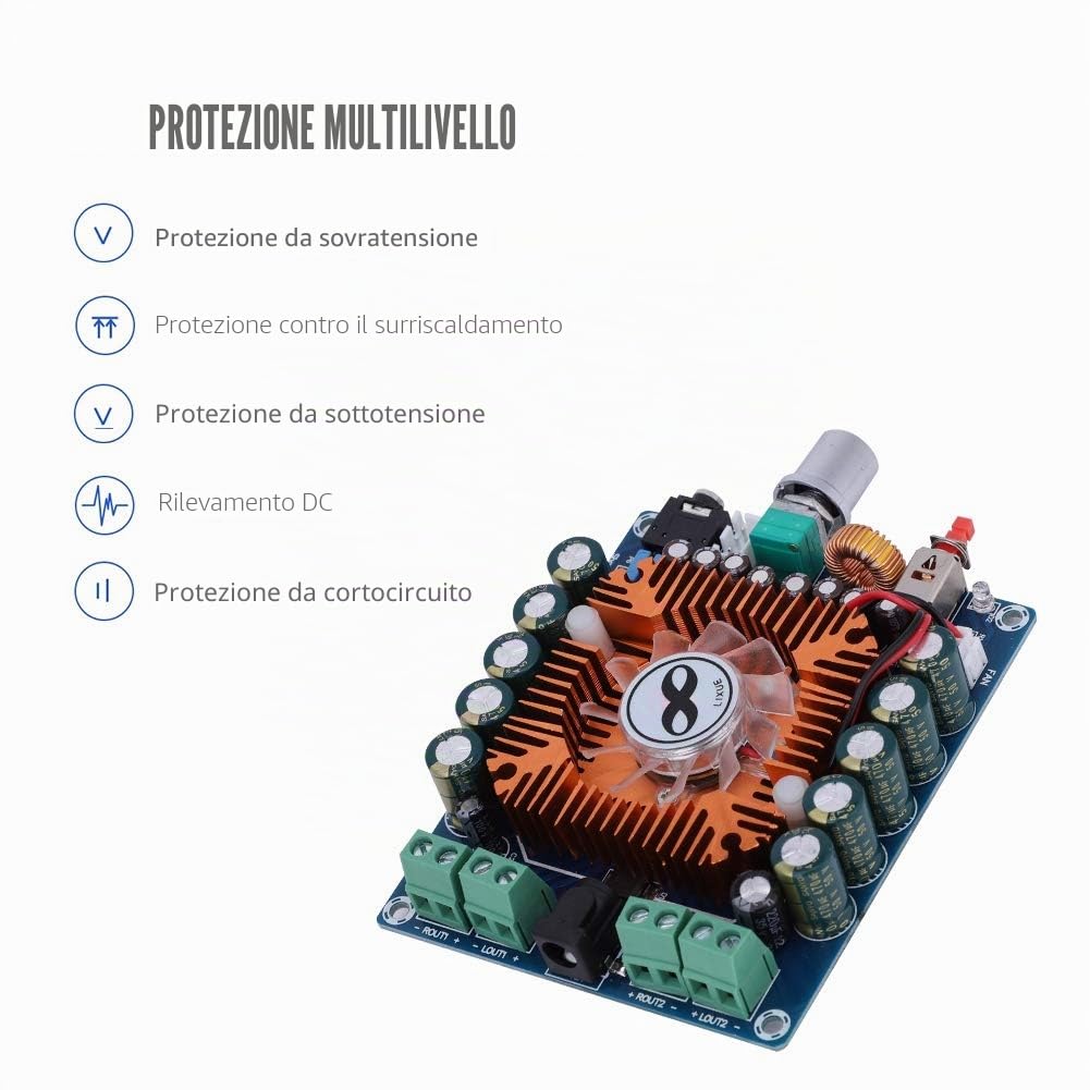 Amplificatore HiFi 4x50W, Piastra 4 Digitale Stereo | amplificatore mini piastra potenza DC 12-16V protezione sovracorrente auto
