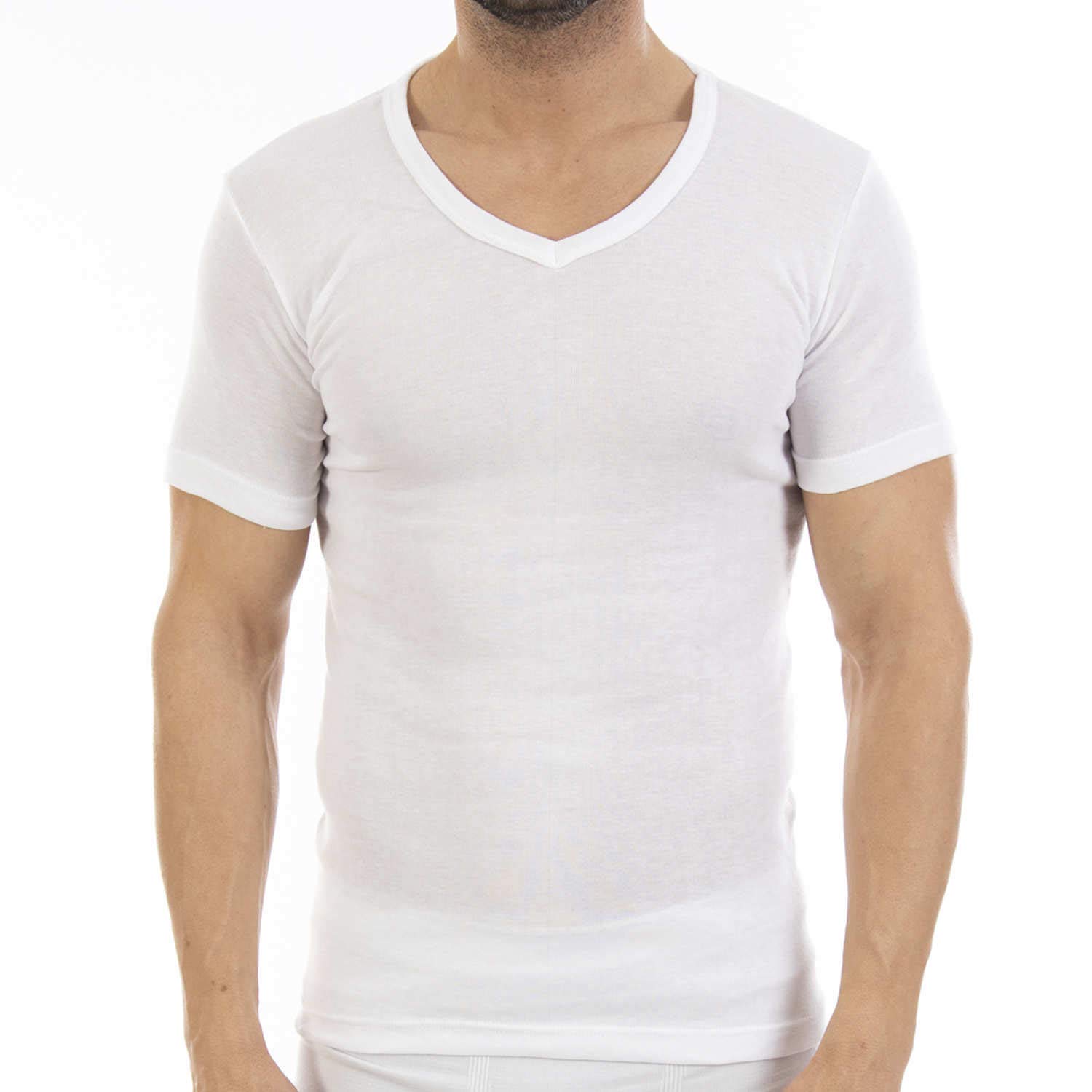 Multipack de Camiseta Interior Fina de Hombre LCT114V, de Manga Corta y Cuello de Pico.