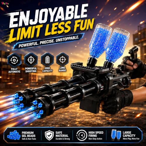 Image of VikriDA NEW Gatling Large Electric Automatic Gel Blaster Gun with Double Barrel,Gatling Gel Bomb Gun Toy,Outdoor Shooting Game Toy Gun