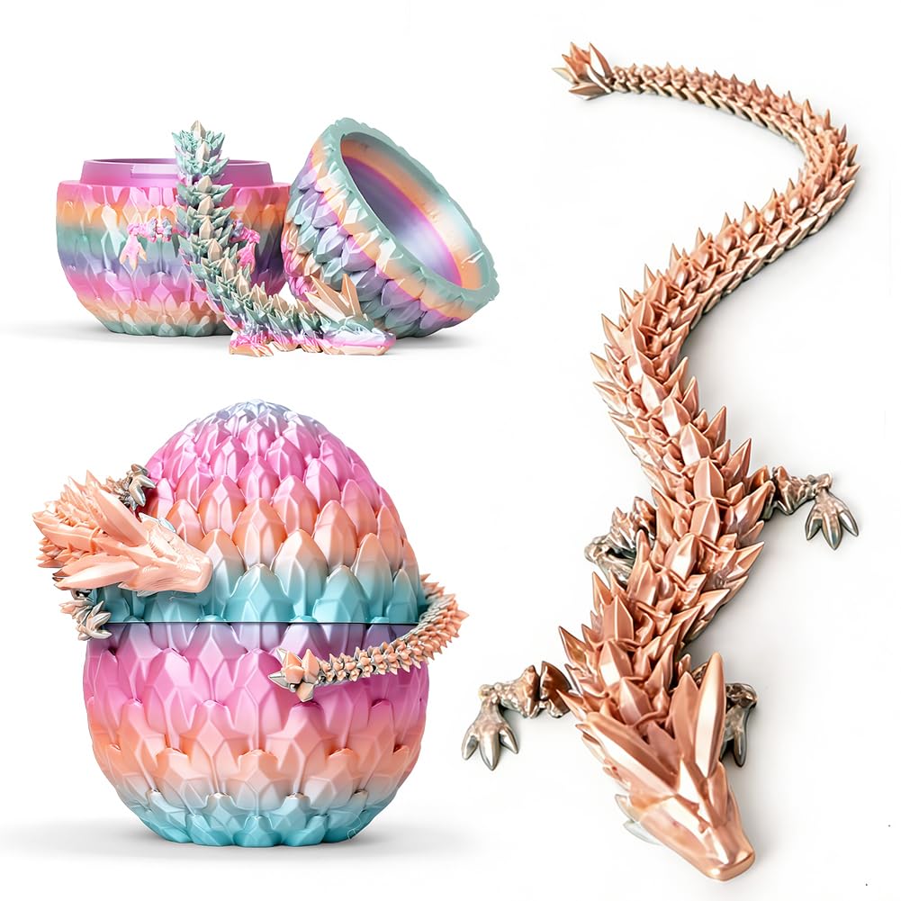 3D Printed Crystal Dragon in Egg,Crystal Removable Mystery Dragon Egg Toy,Flexible Joints Fidget Toy, Home Office Decor Executive Desk Toys