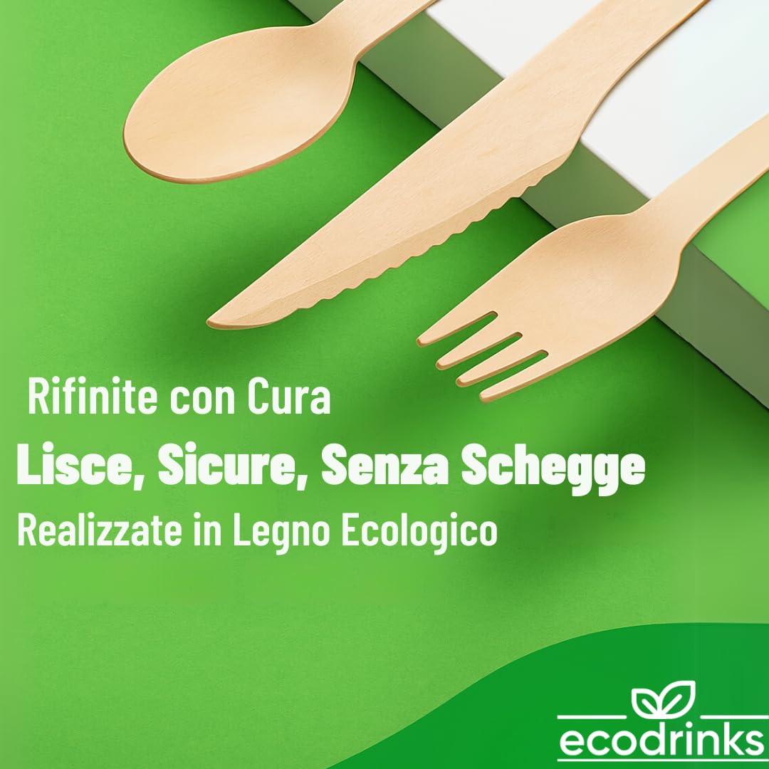 200 Coltelli in Legno di Betulla - Biodegradabili e Compostabili - Design Rustico e Resistente - Per Feste, Eventi, Catering, Ristorazione, Uso Domestico - 16,5cm