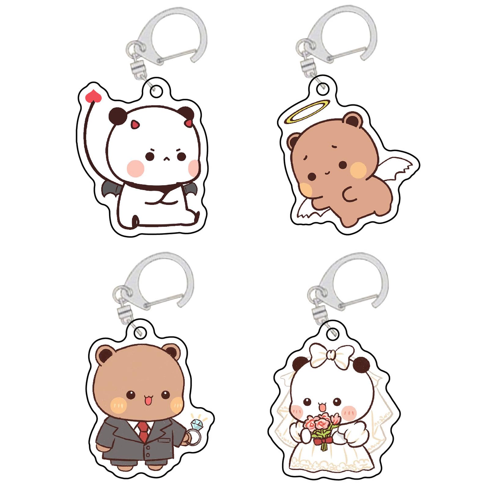YOKUSHI 4 Pcs Bubu Dudu Cute Keychains, Kawaii Cartoon Bears Panda Acrylic Key Chains for Women Backpacks Car Keys Gifts