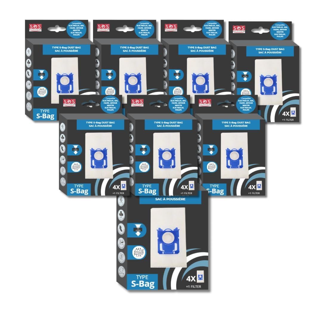 SOS Accessoire Lot de 8 boîtes de 4 sacs TYPE S-BAG pour Aspirateur ELECTROLUX 9001684589