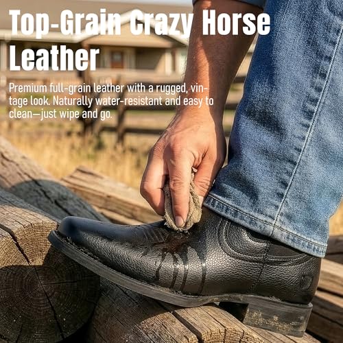 Image of Chelsea Cowboy Boots for Men Western Square Toe Leather Dress Casual Work Ankle Boots Brown