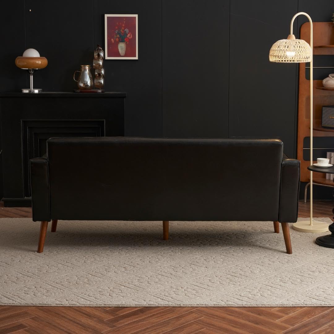 ソファー 3人掛け レトロ PVCレザータイプ 合皮 お掃除ロボット通れる