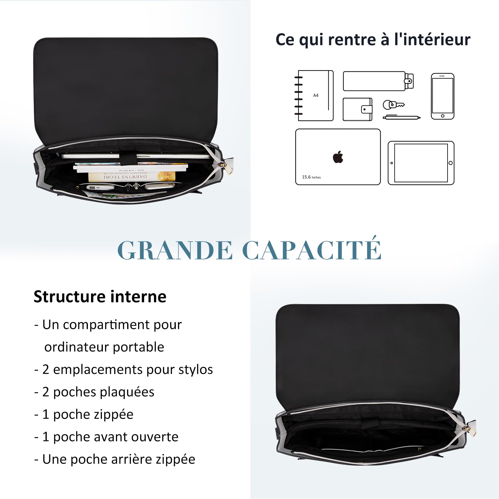 ECOSUSI Borsa a Mano Valigetta Donna per Computer Portatile 15,6 Pollici Borsa Lavoro Scuola Grande Capacità Borsa a Messenger Zaino Tracolla Vintage in Pelle PU