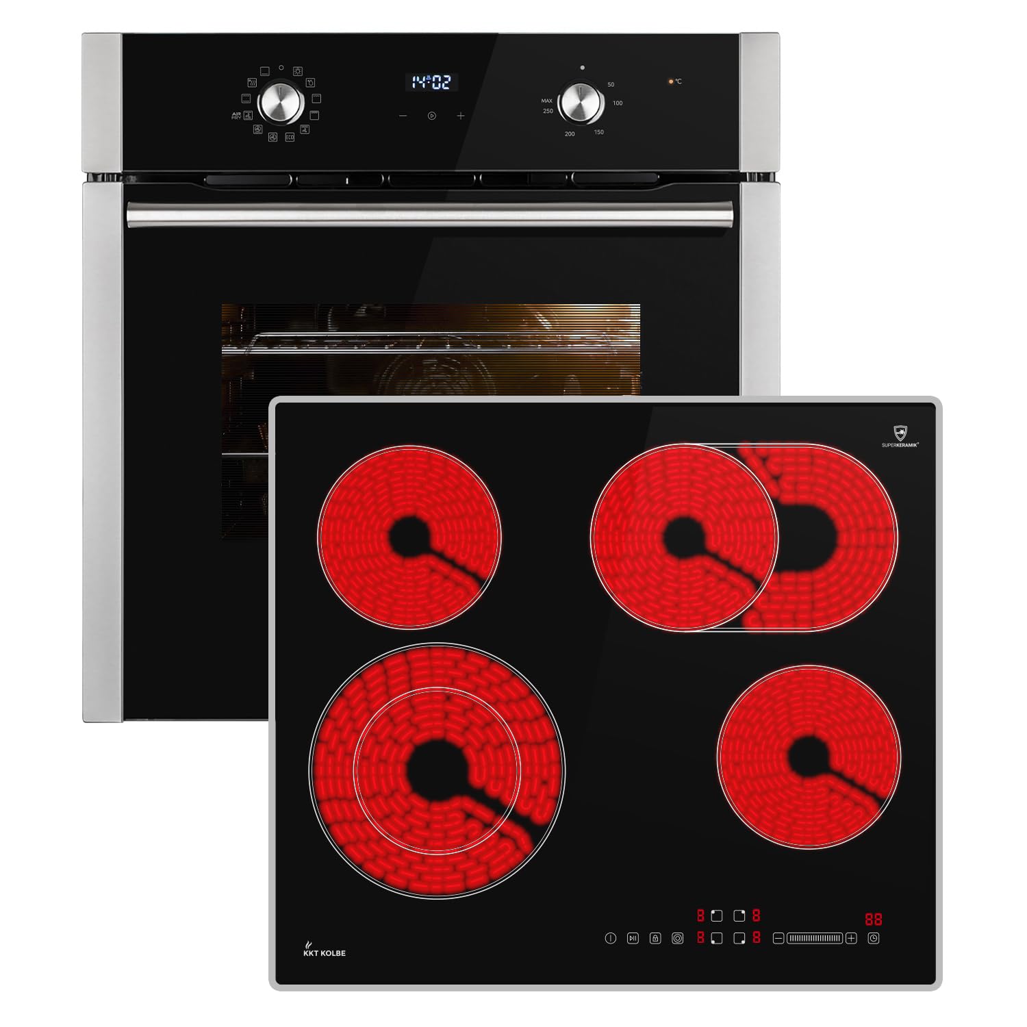 Kuchenka: 60cm piekarnik do zabudowy BO8810SS + 59 cm płyta ceramiczna CH5901AL | grill | gorące powietrze | teleskopowe elementy wyciągowe | automatyczny timer | SET8810CH59AL