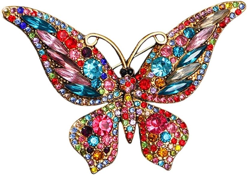 Rhinestone Butterfly Brooch Pin for Women Vintage Colourful Crystal Brooch Fashion Cartoon Animal Lapel Pins Wedding Party Birthday Jewelry Accessories