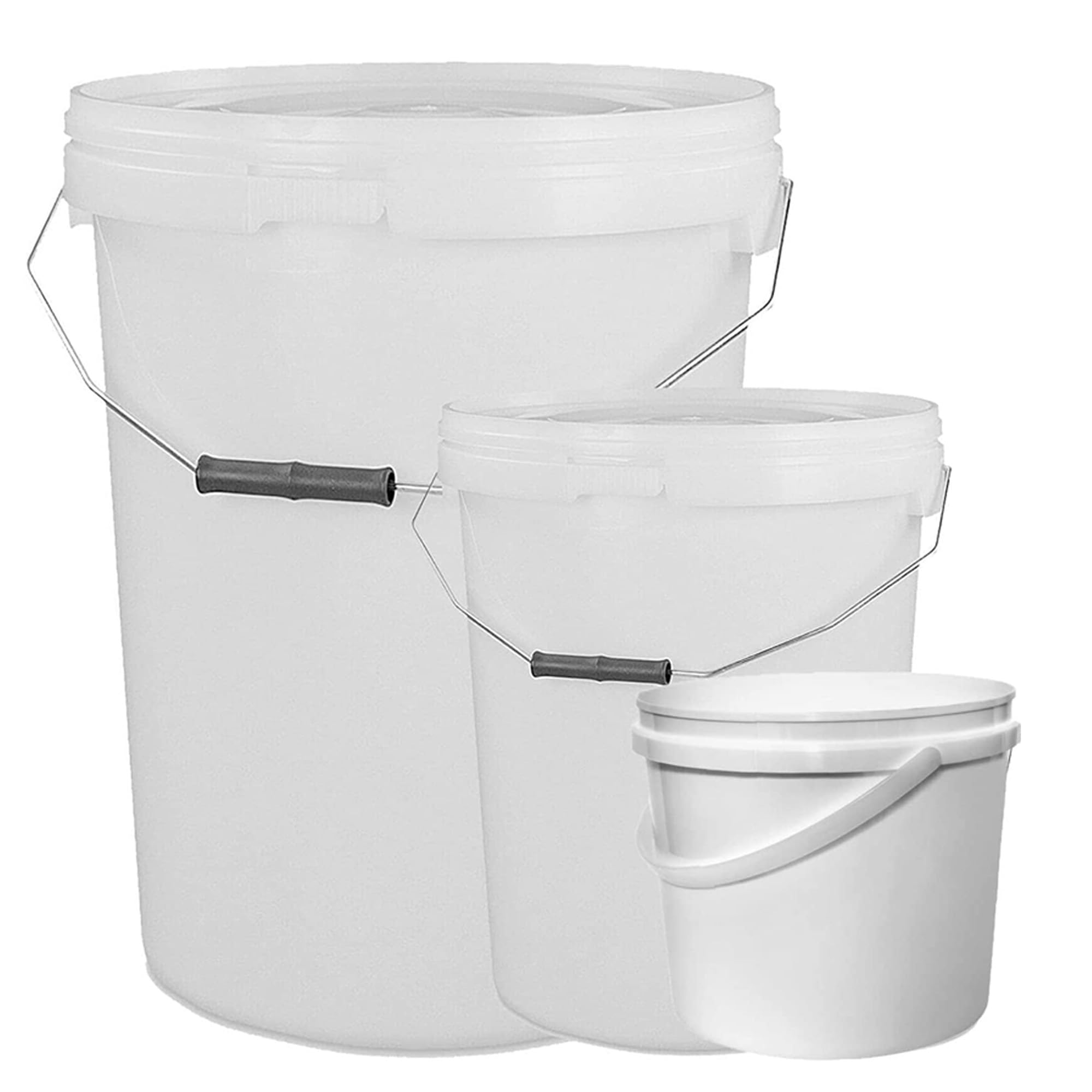 White or Black Plastic Buckets with LIDS and Handles 5 Litre, 10 Litre & 25 Litre, Strong Bucket Tamper Evident Lids Hard Wearing Bucket (25, 25 Litre - WHITE)