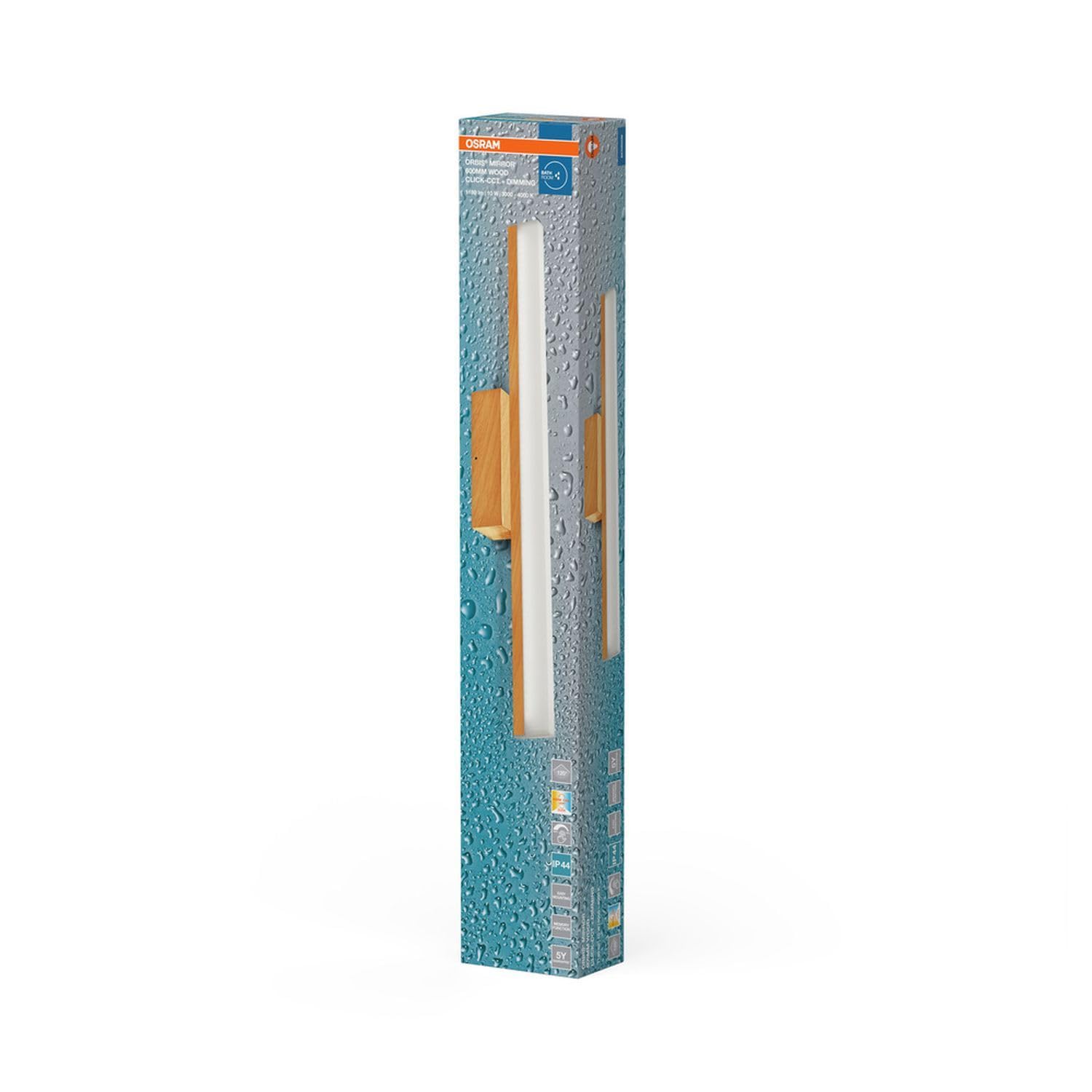 Licht-Erlebnisse LED Spiegelleuchte Aluminium Holz 3000-4000 K Click-CCT Touch dimmbar IP44 modern WC Flur Gästezimmer L:60 cm Wandlampe Badezimmer