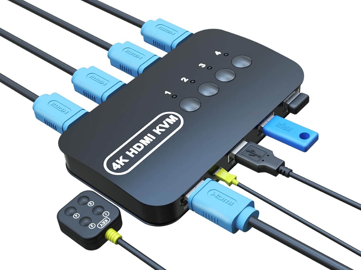 4K HDMI HD Video KVM Switch, KVM Switch 4 Port, HDMI USB Switch 4K@30Hz for 4 Computer Share 1 HD Monitor and 3 USB Device Keyboard Mouse Printer, with 4 KVM Cable (4 PORT)-image-21