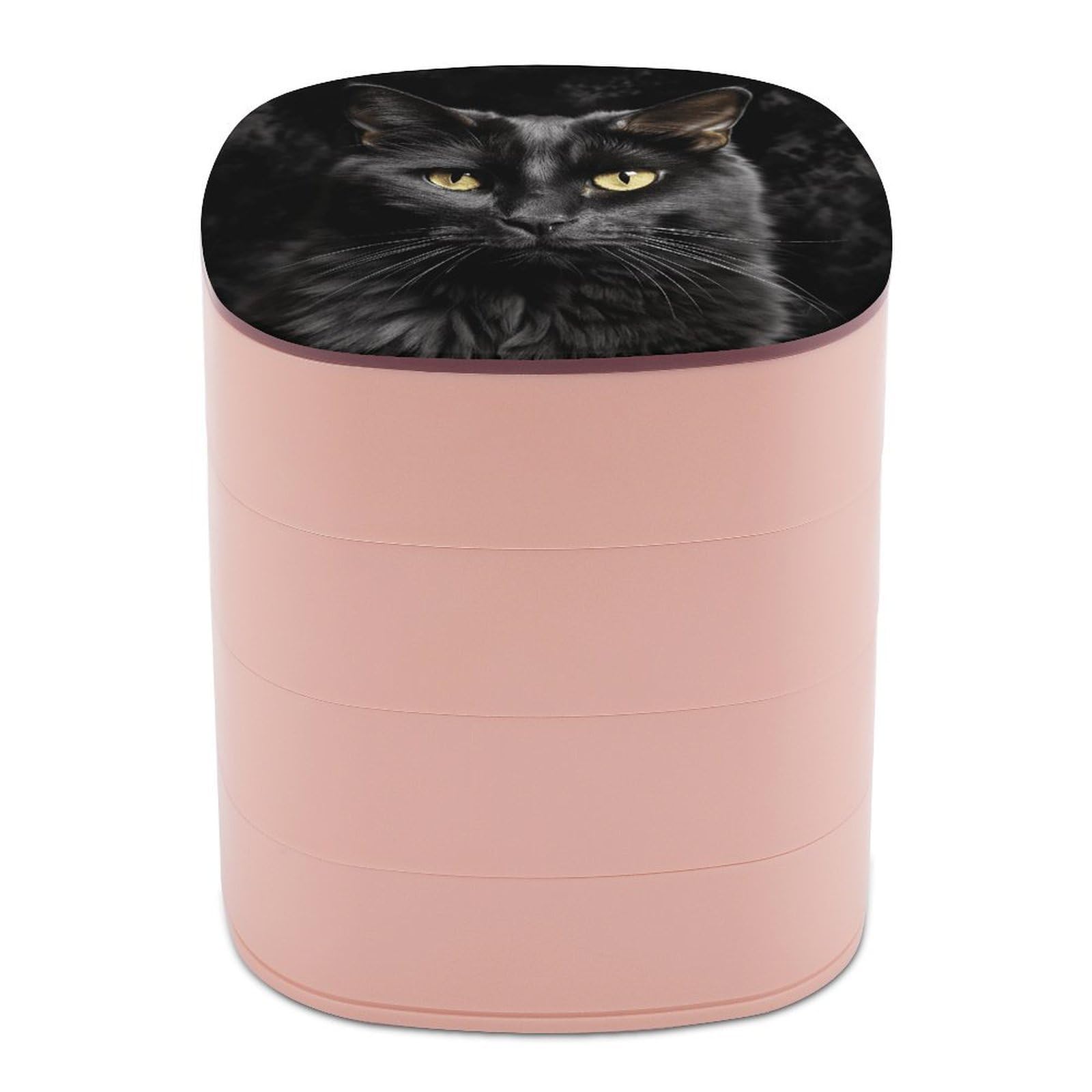 Btcowzrv Women's Style A Black Cat On A Black Background Jewelry Organizer With Mirror, 4-Layer Rotating Jewelry Box For Ring Earring Necklaces Bracelets Hair Accessories, Gift For