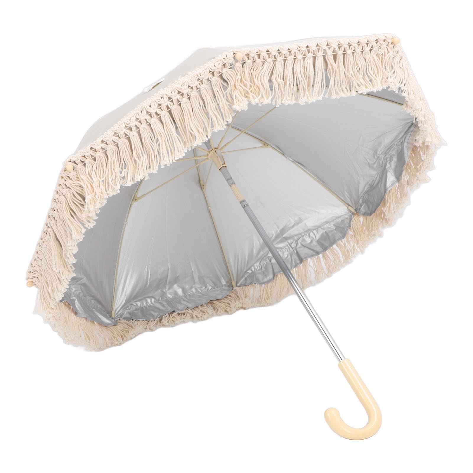 Ombrellone parasole per bambini, resistente ai raggi UV, per bambini, spiaggia, con nappe per passeggino, passeggino, tribune (beige con piccolo crisantemo)