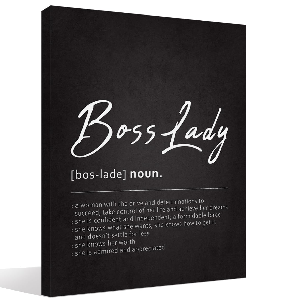 Jaesxxco Boss Lady Definition Canvas Wall Art Print, Waterproof, Wrapped Canvas, Motivational Girl Boss Art for Home, Office Decor, Birthday Gift (Black) Unframed 8x10inch
