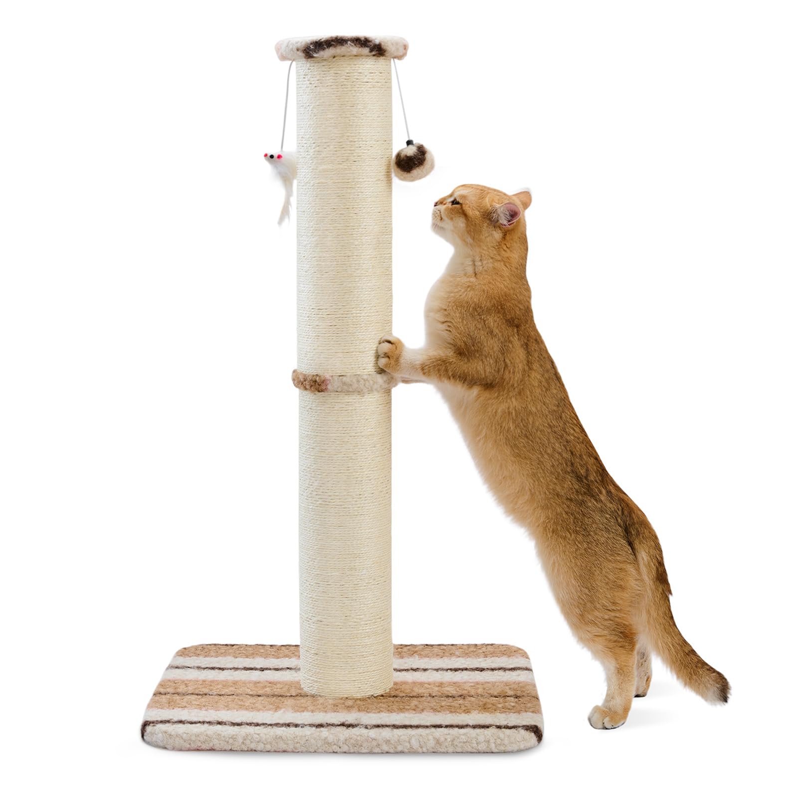 Joydeco Cat Scratching Post 38 Inches Heavy Duty and Thick Scratching Post Sisal Rope with Hanging Ball and Mice for Indoor Cats(Coffee)