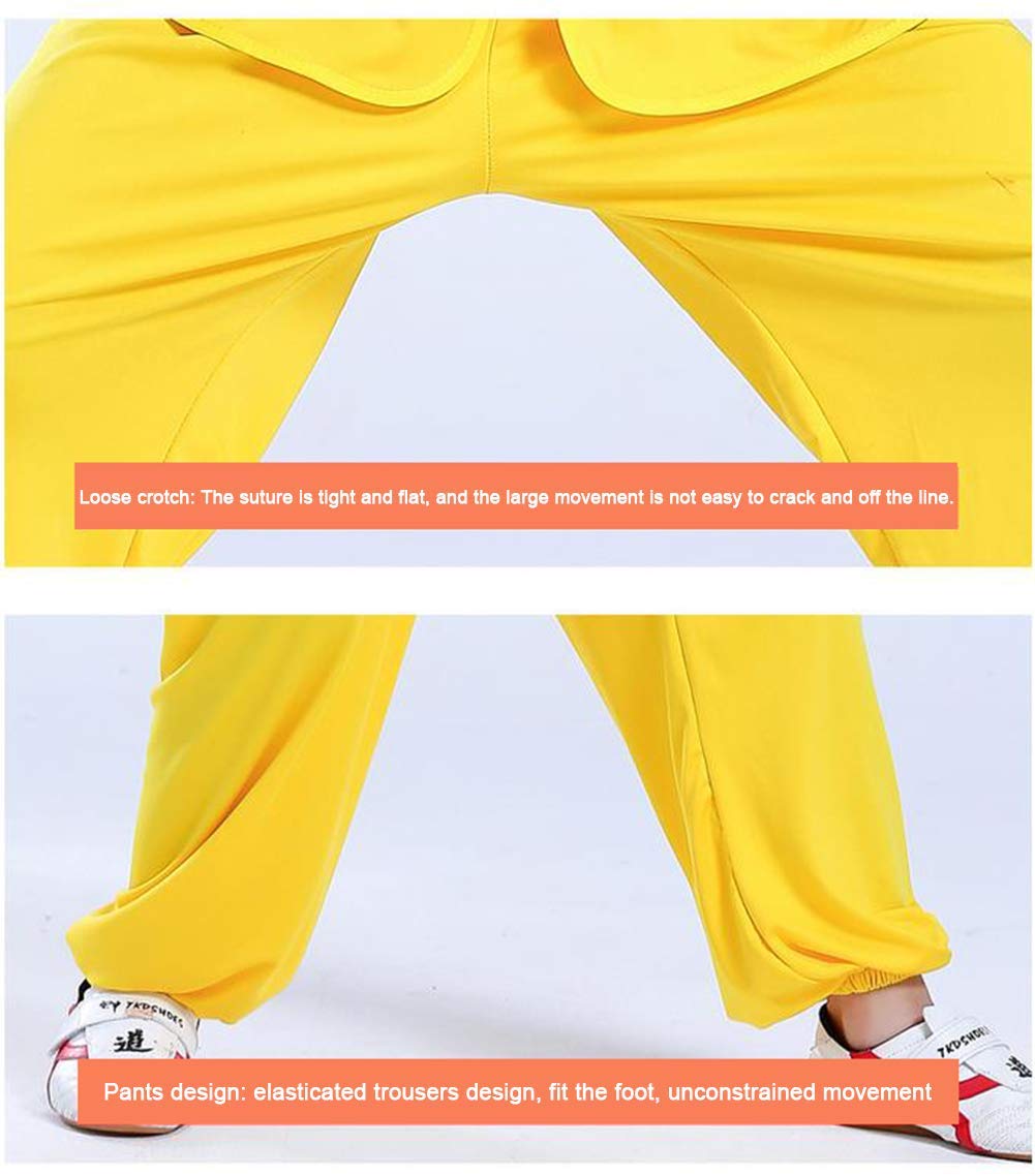 Kostium do sztuk walki Pełne kimono Dzieci Dorosły Tradycyjny chiński Tai Chi Zestaw odzieży dla dzieci Mężczyźni Ubrania Uniform Shaolin Kung Fu Szkolenie unisex (żółty 160)