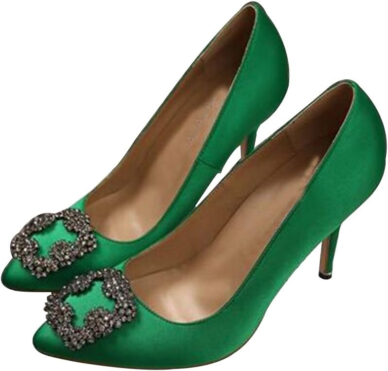 Naly Women's Pointed Toe Wedding Dress Pumps Jewelled Crystal