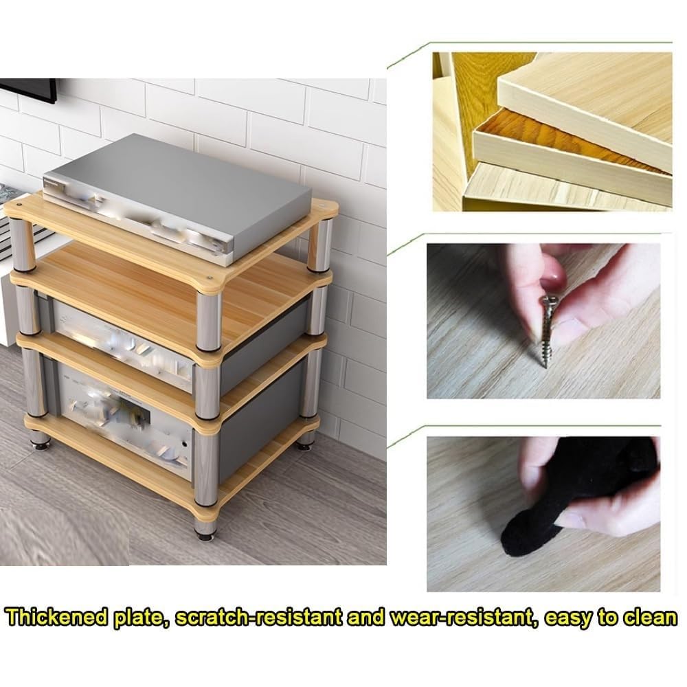 4-stöckiges AV Media Regal aus Holz Plattenspieler Ständer Stereoanlage Audio Tower Medienkonsole mit Ablagefach Audio Video Komponenten (Teak)