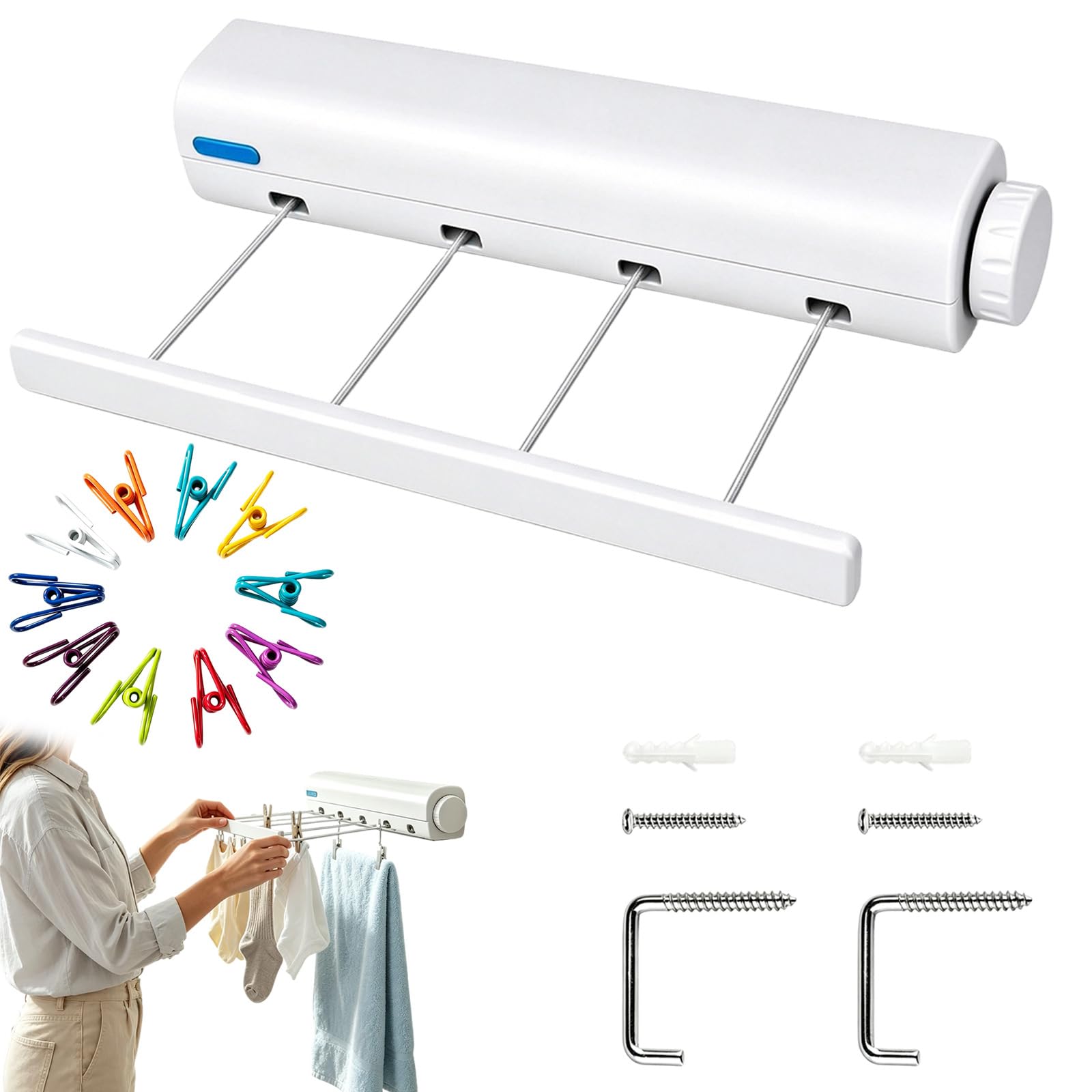 Retractable Multi-Line Clothesline Dryer, Wall Mounted Telescopic Drying Rack Rope Hanger, Indoor Outdoor Wall Mounted 4/5-Line Dryers for Laundry Drying Rack Terraces Balconies (4-Line)
