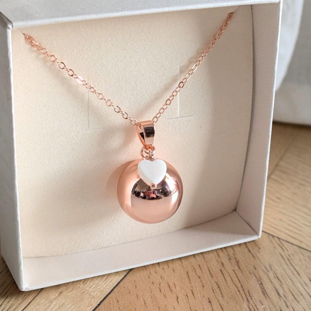 Bola de grossesse avec coeur blanc - Bola grossesse or, or rose et argent - Collier de grossesse bola avec bruit carillon sonore - Bola grossesse coeur - Cadeau future maman original