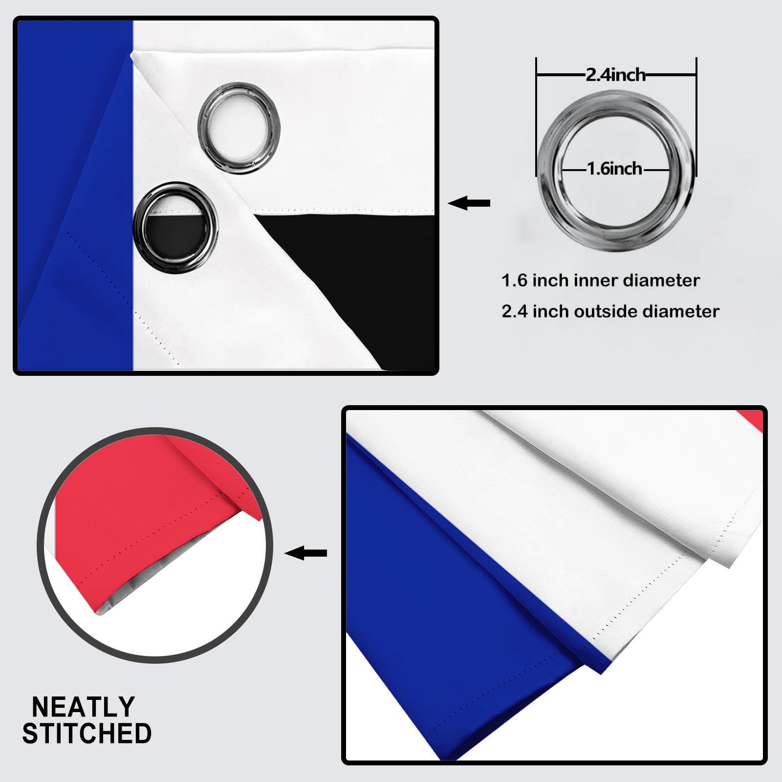 Lot de 2 Rideau Occultant 117x137cm Rideaux Opaque à Oeillets Drapeau Français Isolation Thermique Rideaux de fenêtre Symbole De La Souveraineté Nationale pour Salon Salle de Jeux Bleu