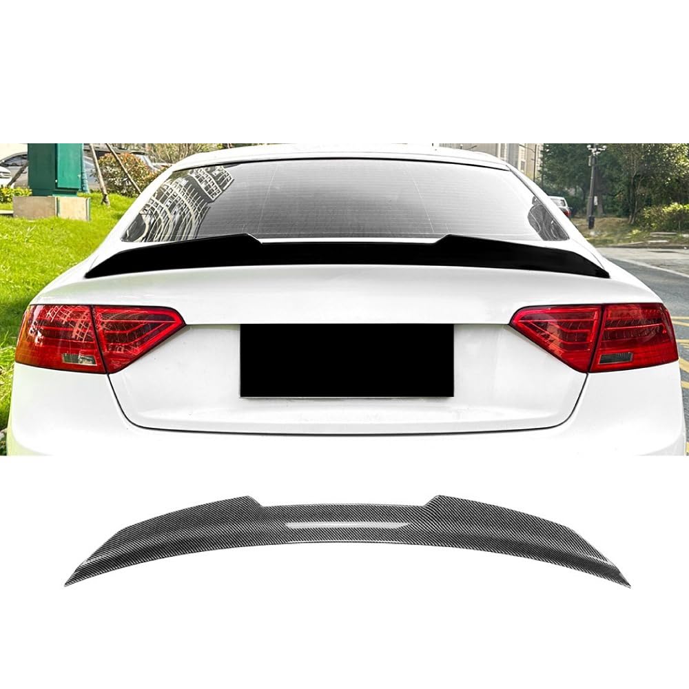 FJINQIANG Car Spoiler Rear for Audi A5 8T Sportback 2007-2017, Sedan Rear Trunk Boot Lip Wing Spoiler, Rear Wing Spoiler Trim Cover,Carbon Fiber Look