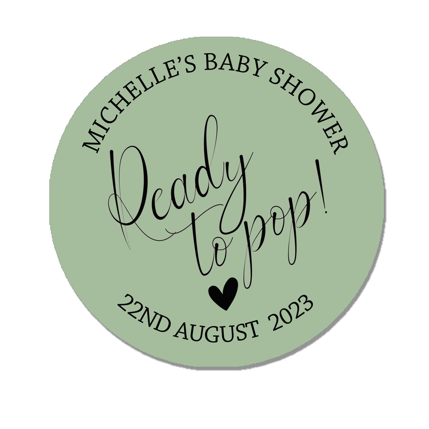 35 Personalised Baby Shower Popcorn Cone Stickers, Favour Bag Stickers, Ready to Pop, Thank You for Coming Labels (Sage)
