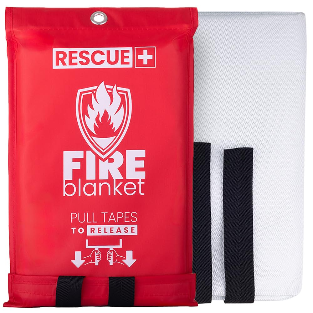 Rescue+ Emergency Fire Blanket for Home, Kitchen, Workplace & Travel, 40” x 40” Fiberglass Flame Retardant Safety Blanket, Fire Suppression for House, Camping, Car Emergencies - 1 Pack